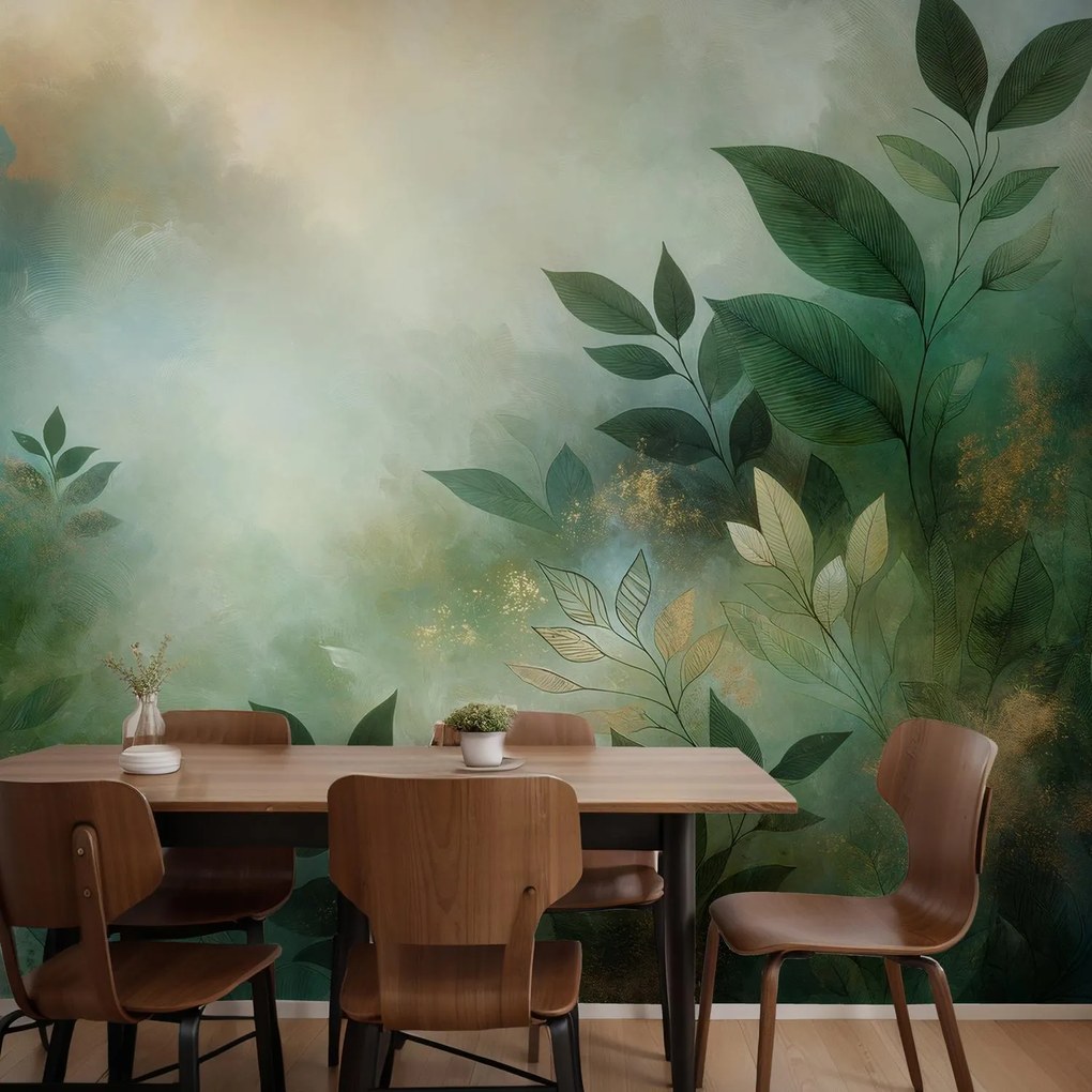 Fototapeta - Listy so zlatým trblietaním (147x102 cm)