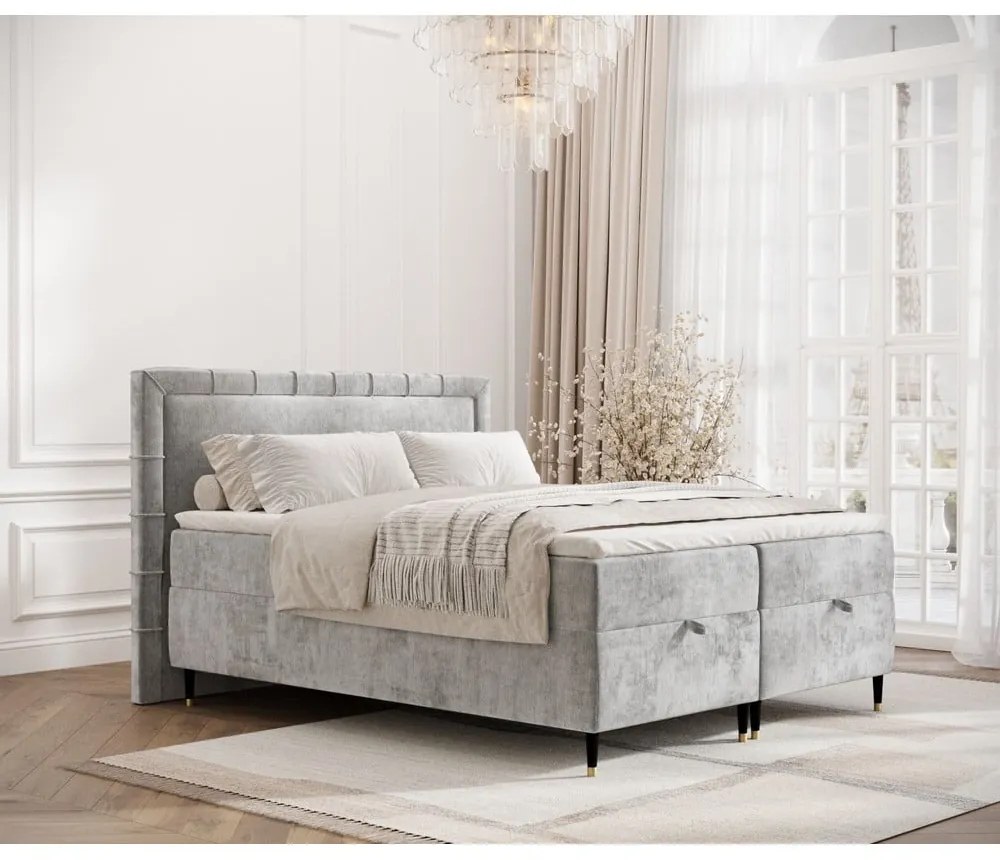 Svetlosivá boxspring posteľ s úložným priestorom 180x200 cm Voyage – Maison de Rêve