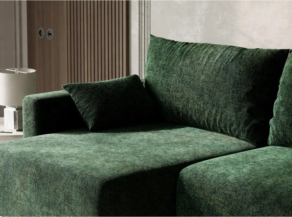 Tmavozelená ženilková rozkladacia/s úložným priestorom rohová pohovka (ľavý roh/s leňoškou) Leon – Maison de Rêve