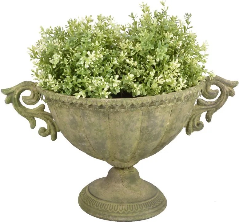 Zelený kovový záhradný kvetináč s patinou - 38 * 22 * ​​22 cm