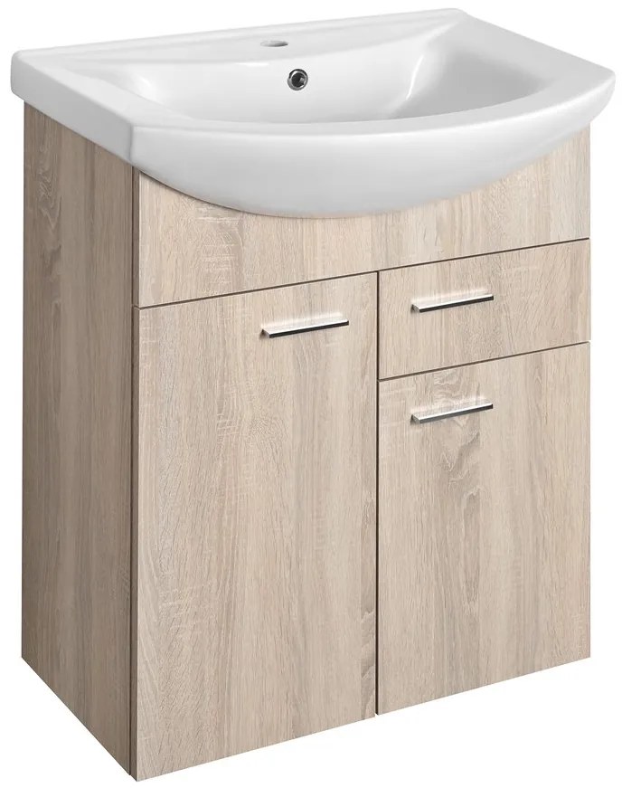 Aqualine Aqualine, ZOJA umývadlová skrinka 61,5x74x32cm, 2x dvierka, 1x zásuvka, dub platin, 51165