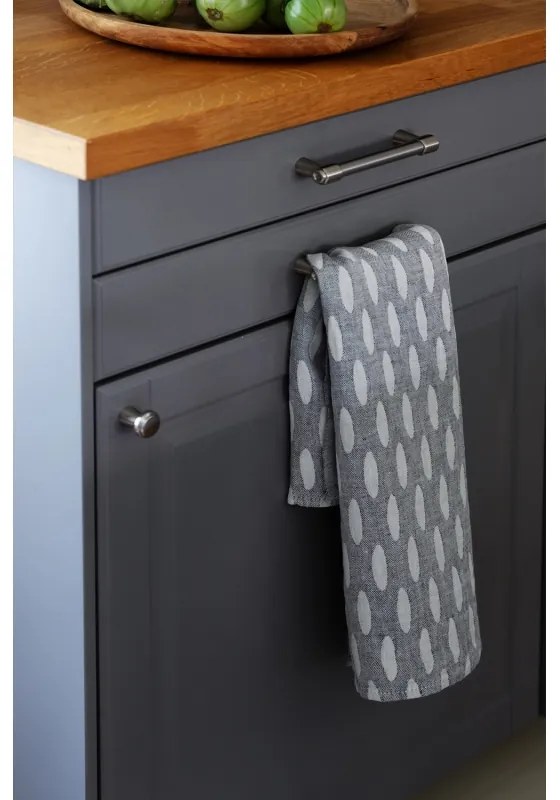 Ľanová utierka Helmi 48x70, bielo-sivá