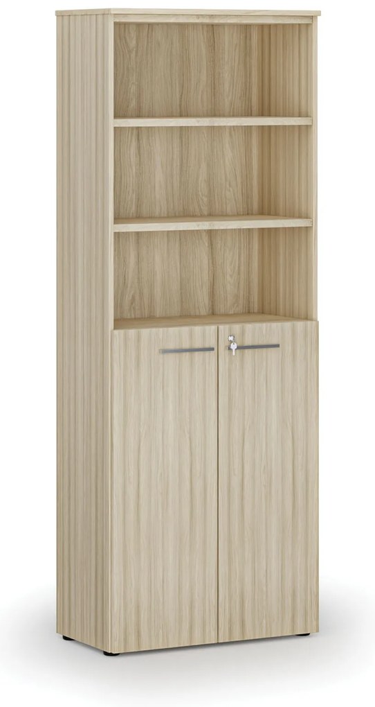 Kombinovaná kancelárska skriňa PRIMO WOOD, dvere na 3 poschodia, 800 x 420 x 2128 mm, dub prírodný