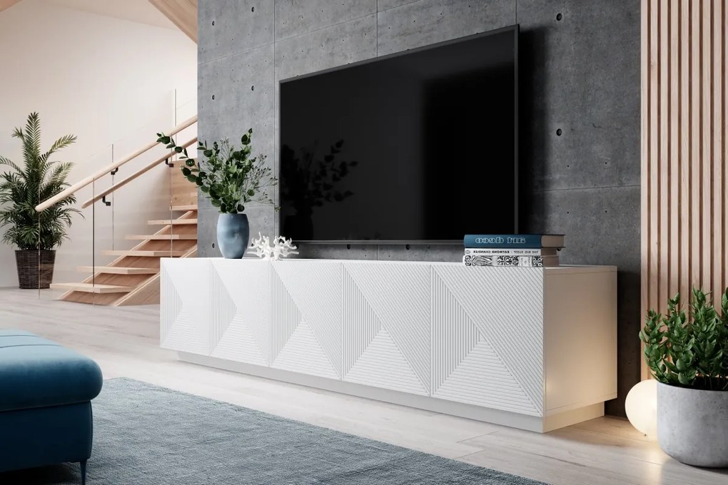 Moderný TV stolík Asha 200 cm - biely mat