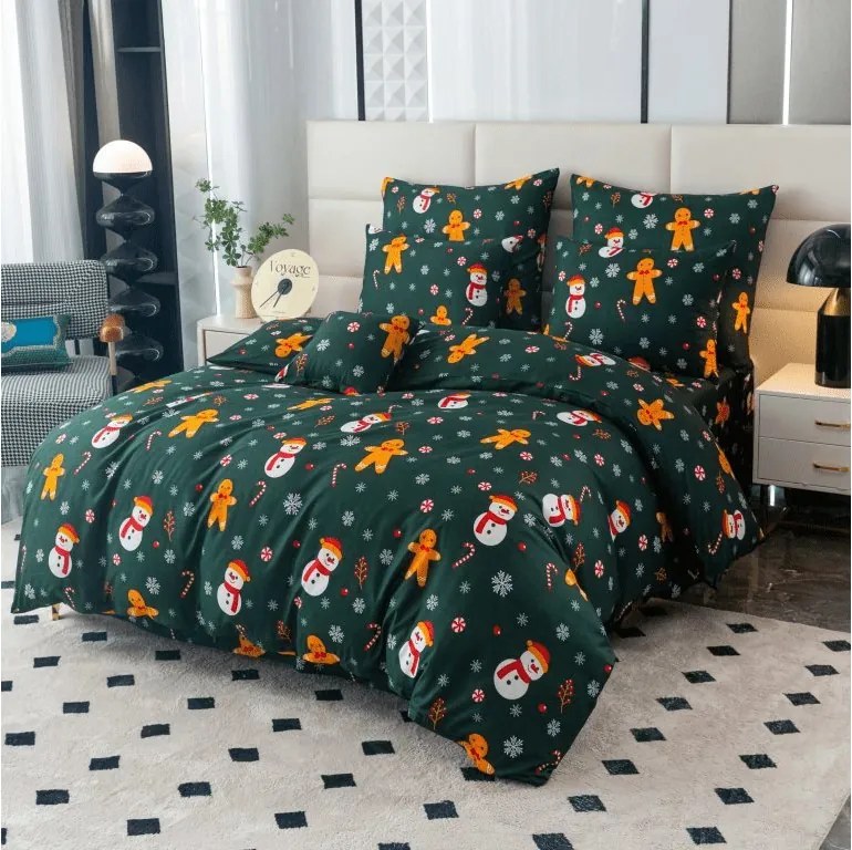 Polybavlnené obliečky SNIEHULIAK A PERNÍČEK POLY zelené Rozmer obliečky: 70 x 90 cm | 140 x 200 cm
