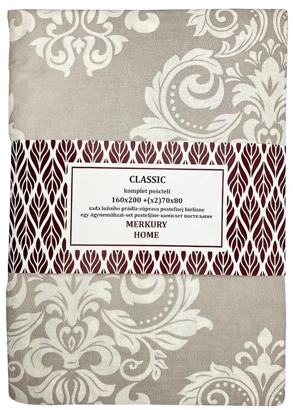 Obliečky Classic bavlna ecru/svetlošedá 160x200 + (2) 70x80 Merkury Home