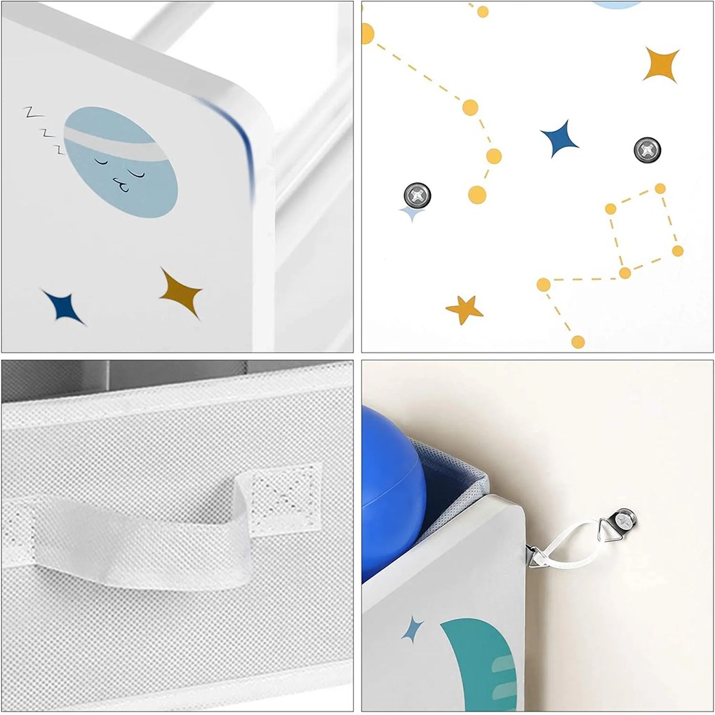 Regál na hračky VESMÍR, 9 boxov, 62,5x29,5x60cm, biela s nálepkami SongmicsHome