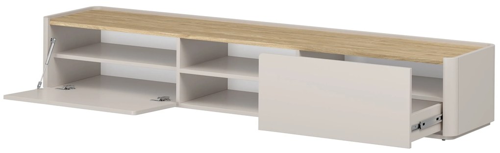 TV skrinka so zásuvkou Elivo 220 cm - kašmír / olejovaný dub