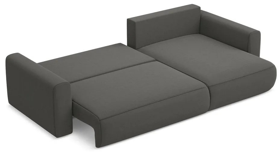 Tmavosivá zamatová rozkladacia/s úložným priestorom rohová pohovka (pravý roh/s leňoškou) Kapua – Makamii