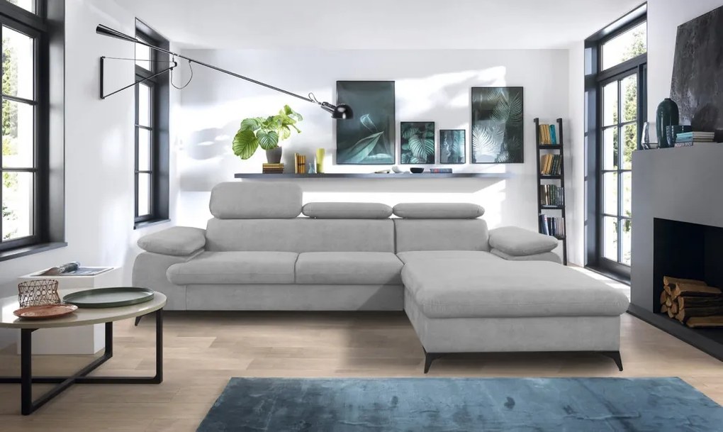 Rohová sedacia súprava Scala, svetlo šedá látka, pravý roh