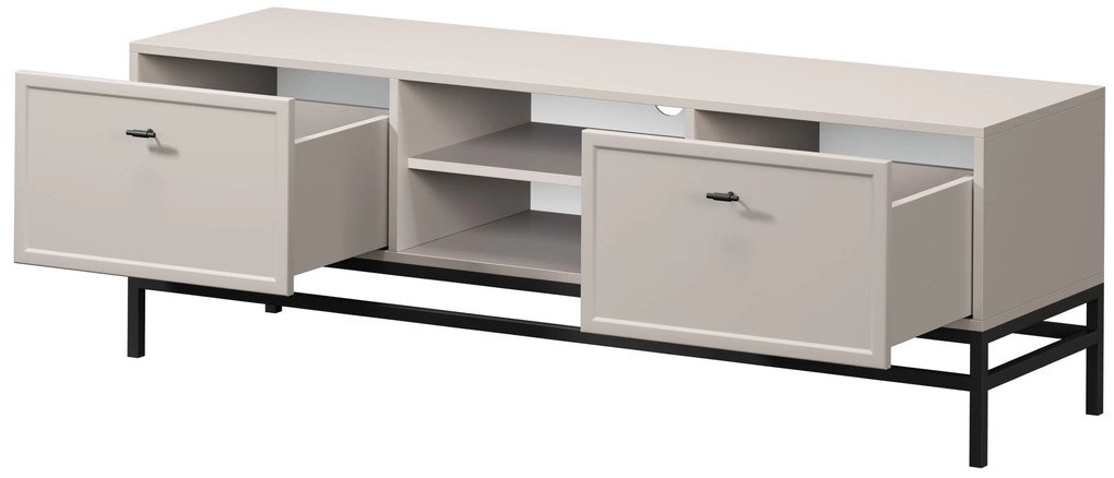 TV skrinka so zásuvkami Lorini 150 cm - kašmír / čierne úchytky T-bar / rám