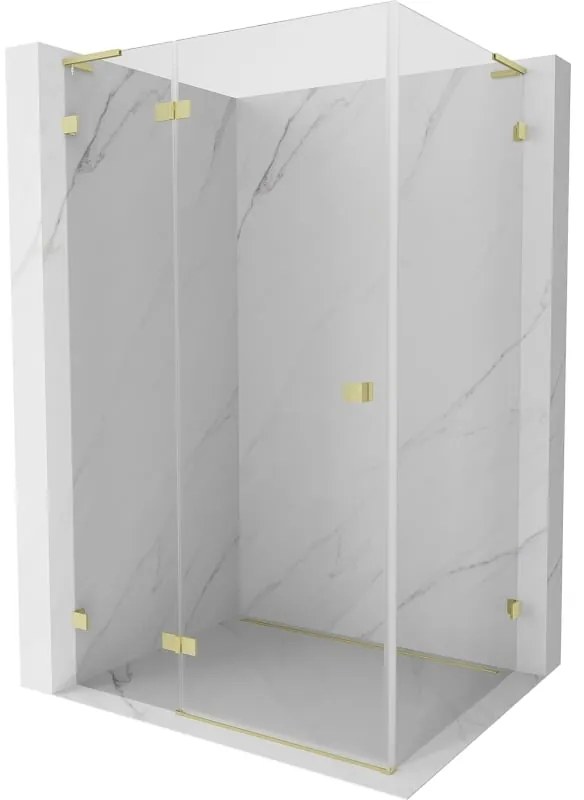 Mexen Lunar, L sklápací sprchový kút ľavý 80 x 70 cm, 8mm číre sklo, zlatý kartáčovaný - 834L-080-070-55-00-L