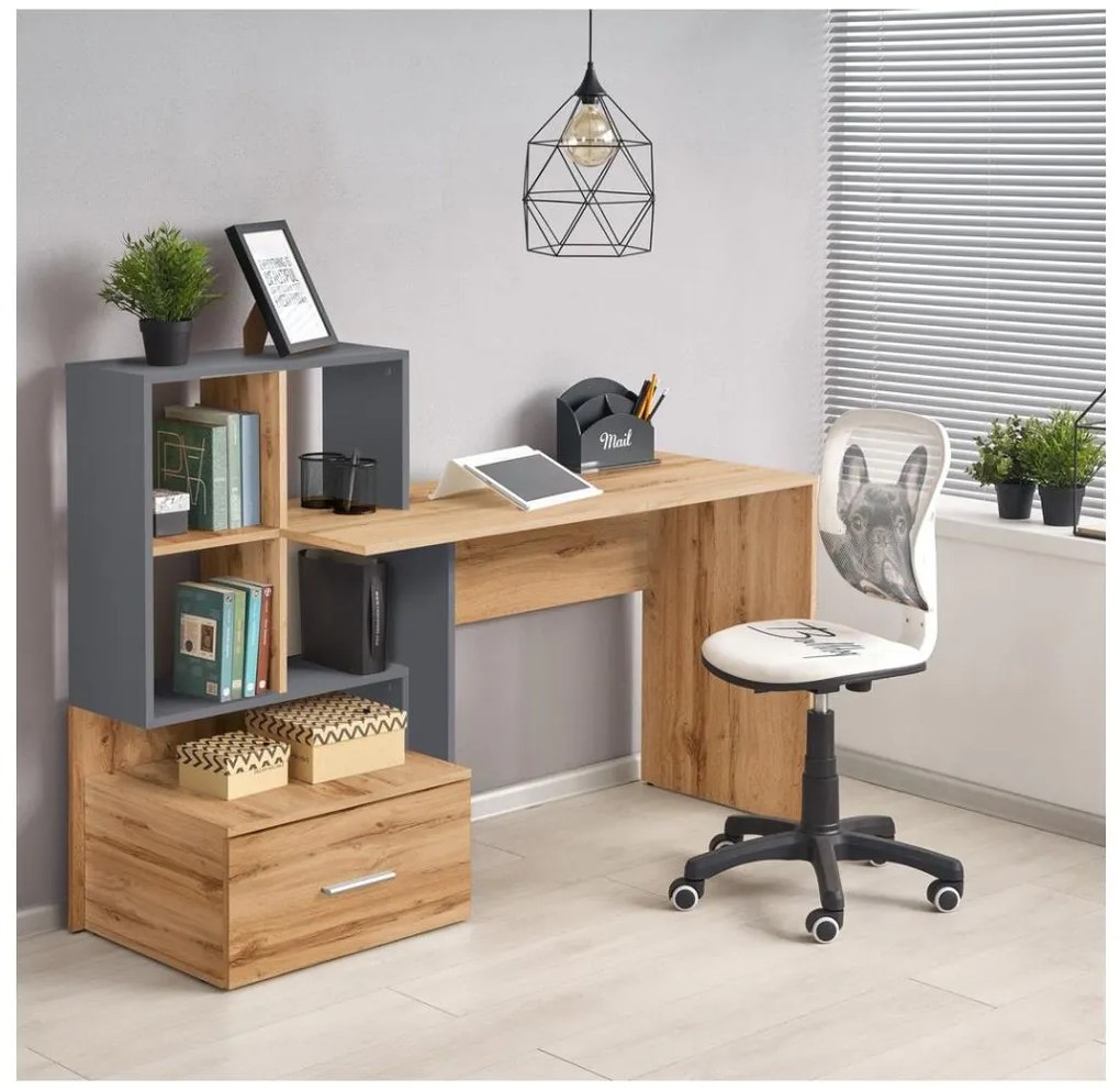 Písací stôl GORA dub wotan/antracit