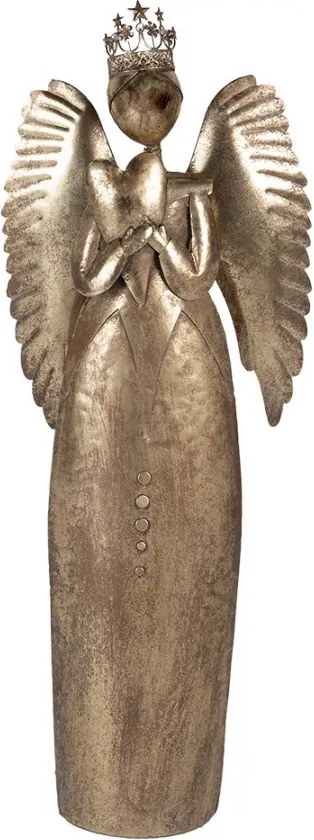 Zlatá antik kovová veľká dekorácia anjel so srdcom Christmas Angel - 52*22*144 cm