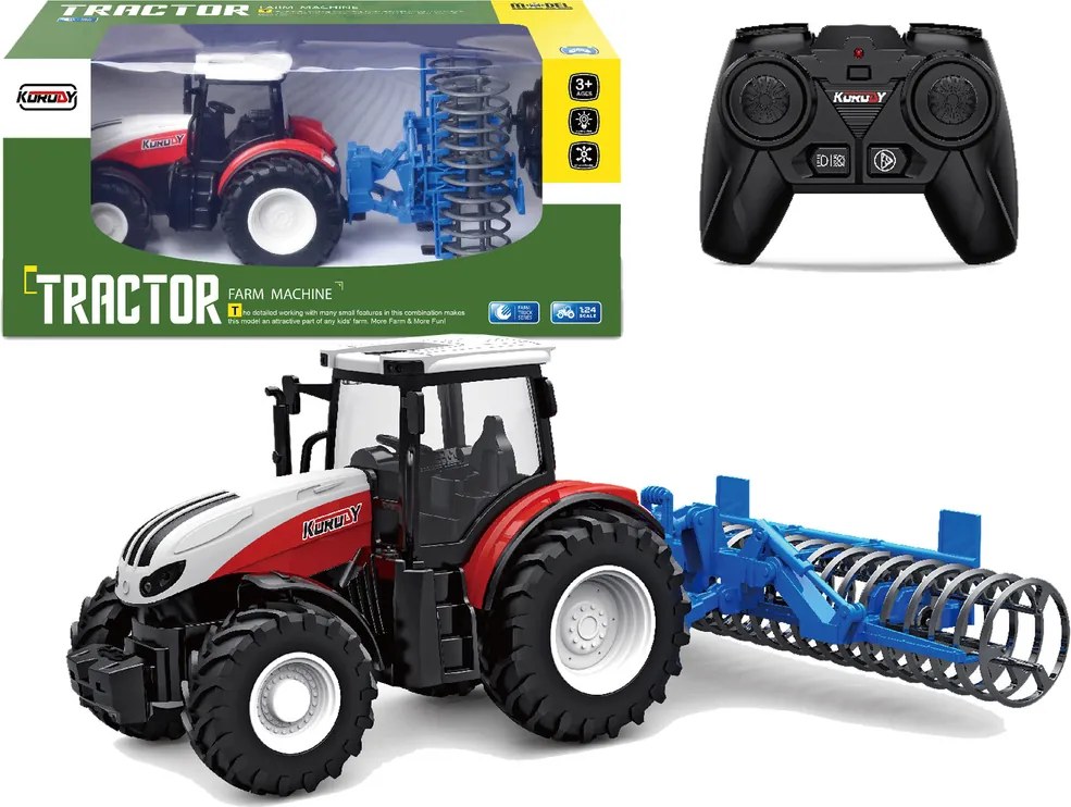 LEAN Toys Traktor s diaľkovým ovládaním, poľnohospodársky valec 2,4 G, gumové kolesá