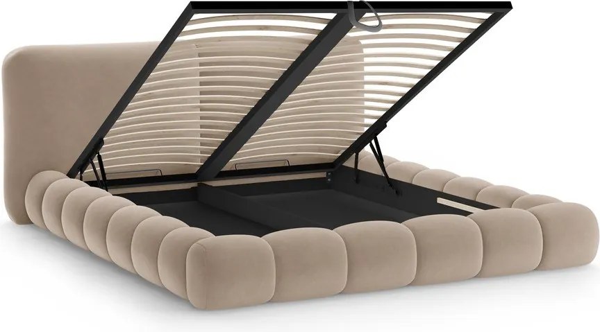 Svetlohnedá čalúnená dvojlôžková posteľ s úložným priestorom s roštom 200x200 cm Solange – Micadoni