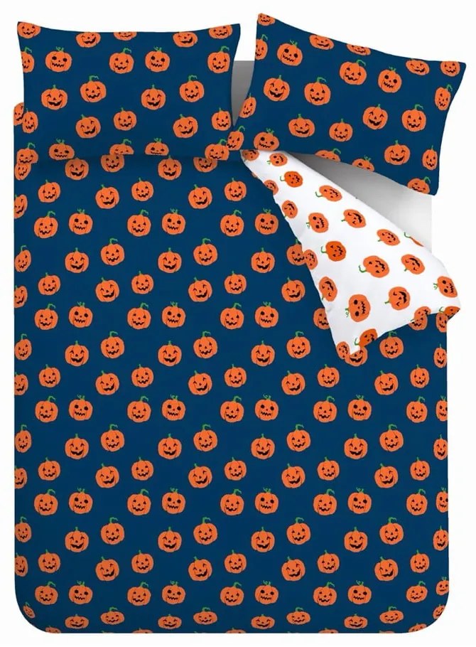 Modré/oranžové obliečky na dvojlôžko 200x200 cm Halloween Pumpkins – Catherine Lansfield