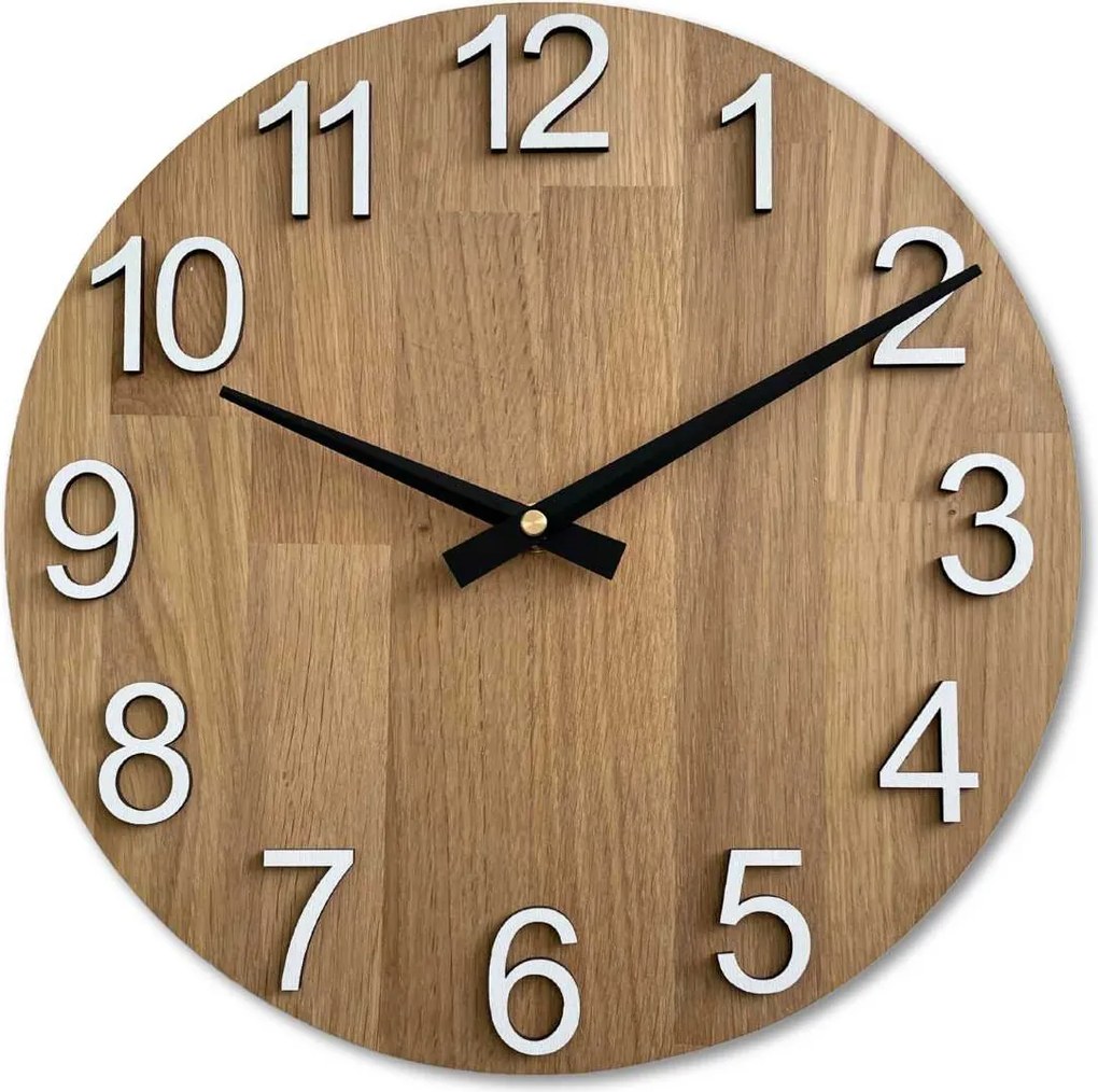 Hodiny na stenu z dubového dreva | TRIPKO: HDF - Biela 30 cm 4620-107672 MAS017-3041-hands/black