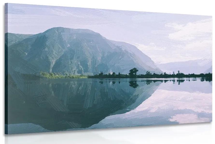 Obraz maľovaná scenéria horského jazera - 120x80