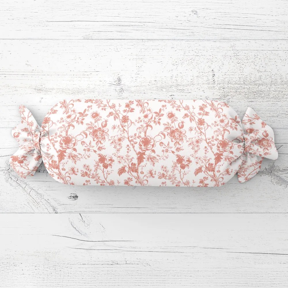 Biante Vankúš valec bonbon Sandra SA-640 Lososové kvety na bielom 15x80 cm