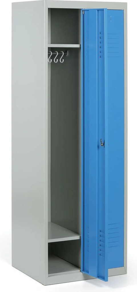 Kovová šatníková skrinka S2, 2-dverová, 1800 x 600 x 500 mm, otočný zámok, modré dvere