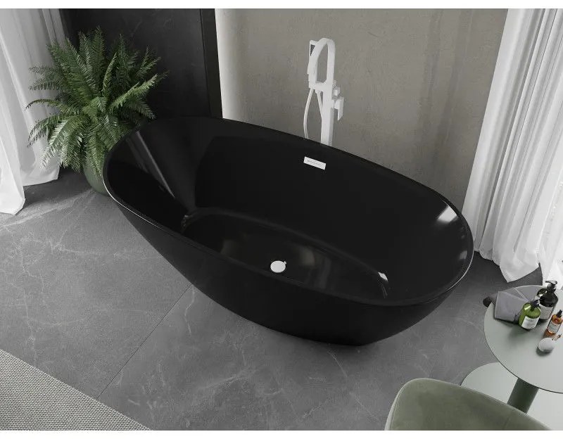 Mexen Eris, voľne stojaca vaňa 170 x 80 cm, čierna,  biely prepad, 53441708070-20