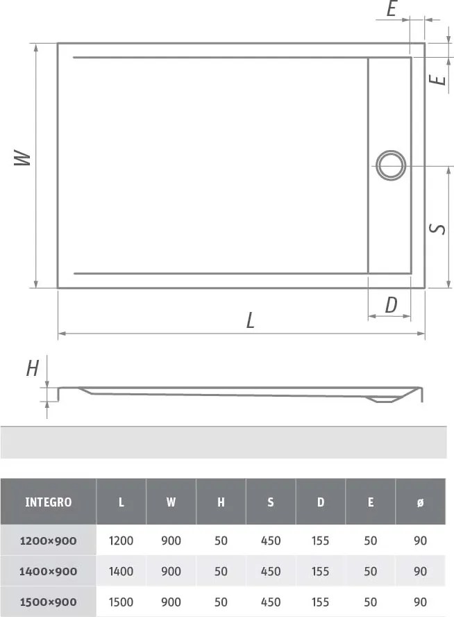 Roth Obdĺžniková akrylátová sprchová vanička INTEGRO ROTH-Variant: rozmery: 140x90 cm, kryt sifónu: leštená nerez - (INTEGRO 1400 - 8000170)