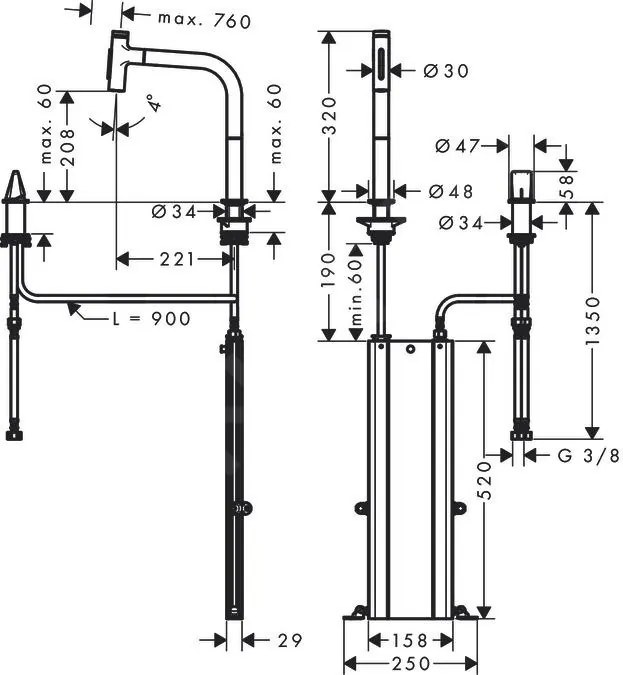 Hansgrohe M71, drezová batéria M7120-H200 s výsuvnou spŕškou, 2-otvorová inštalácia, sBOX, vzhľad nehrdzavejúcej ocele, HAN-73818800