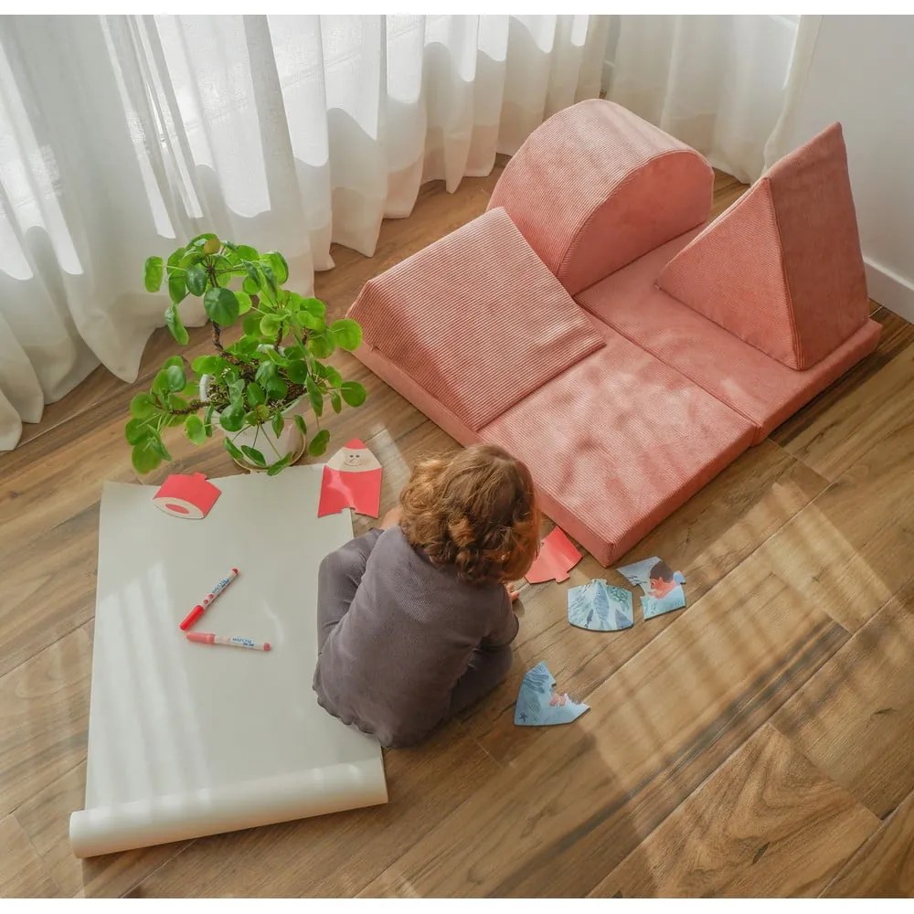 Svetloružový menčestrový detský puf Montessori - Little Nice Things
