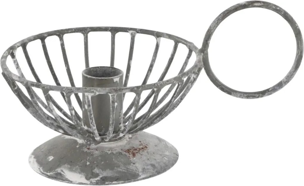 Šedý kovový svietnik na úzku sviečku Chamberstick – 11*7*6 cm
