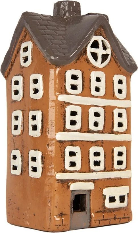 Hnedo-oranžový keramický svietnik na čajovú sviečku domček Village - 12*10*23 cm