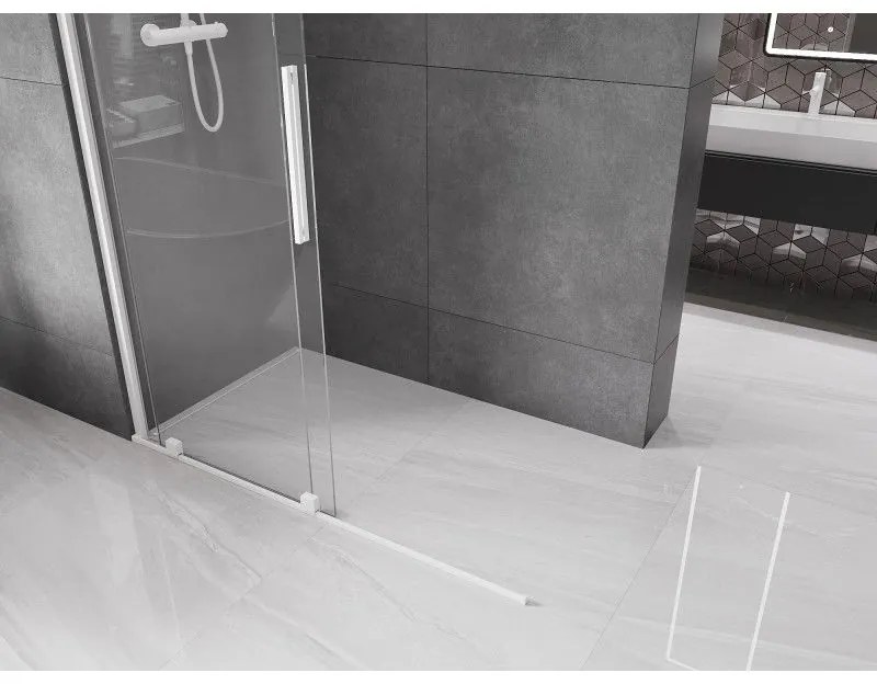 Mexen Velar, posuvné dvere do otvoru typ Walk-In 130 cm, 8mm číre sklo, biela, 871-130-000-03-20