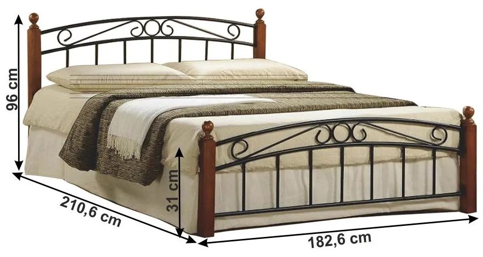 Tempo Kondela Manželská posteľ, čerešňa/čierny kov, 180x200, DOLORES