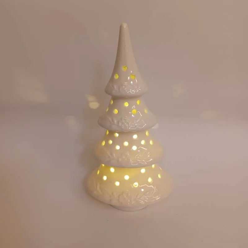 DECOLED Keramický stromeček, 9 x 7,4 x 17,8 cm, teple bílá, 2xLR44