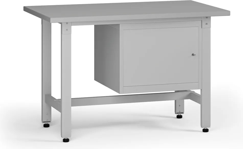 Výškovo nastaviteľný dielenský stôl G5, 1200 x 750 x 800-1000 mm, 1x skrinka, sivá