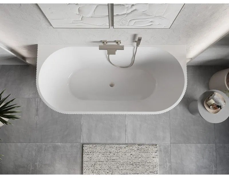 Mexen Oris, voľne stojaca ryhovaná vaňa 170 x 80 cm, biela-šedá, oceľový prepad, 52871708062-97