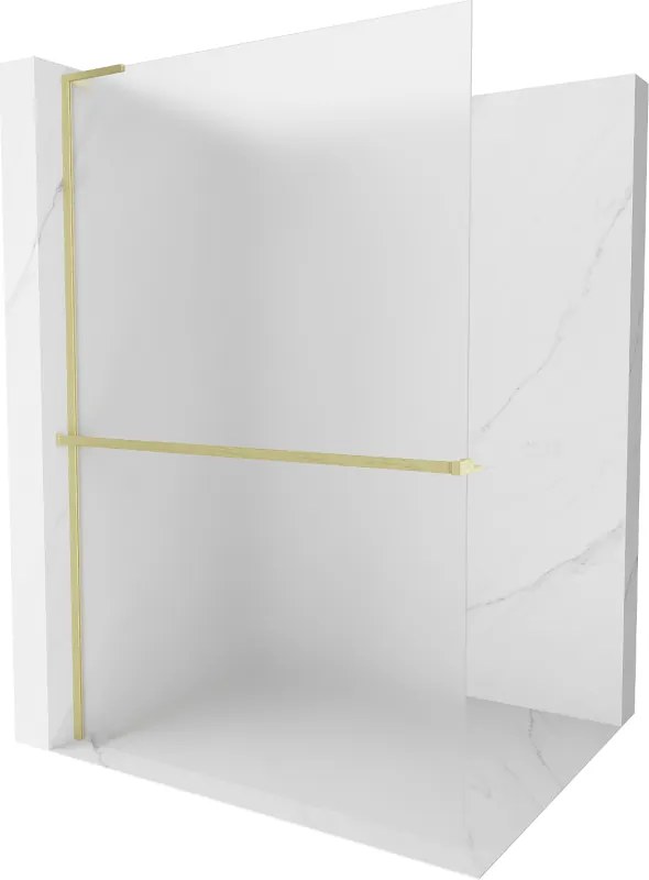Mexen Kioto+ L, sprchová zástena Walk-In s poličkou a vešiakom 70 x 200 cm, 8mm sklo námraza, zlatý matný profil, 800-070-123-55-30