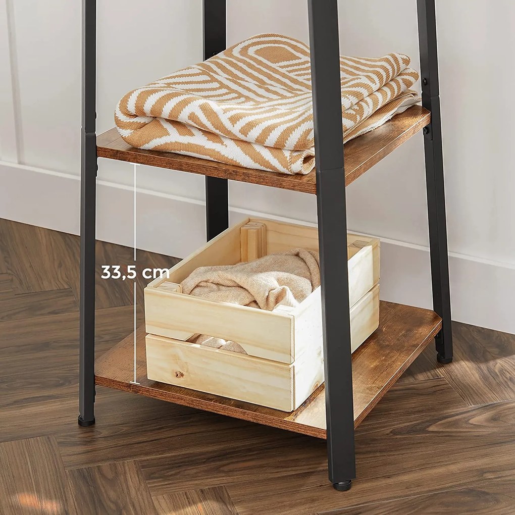 Stojanový vešiak s 3 policami a háčikmi, rustikálny hnedý