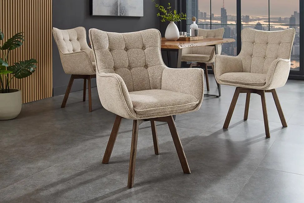 Jedálenská stolička Thor – otočná stolička z dubu béžová štrukturovaná látka