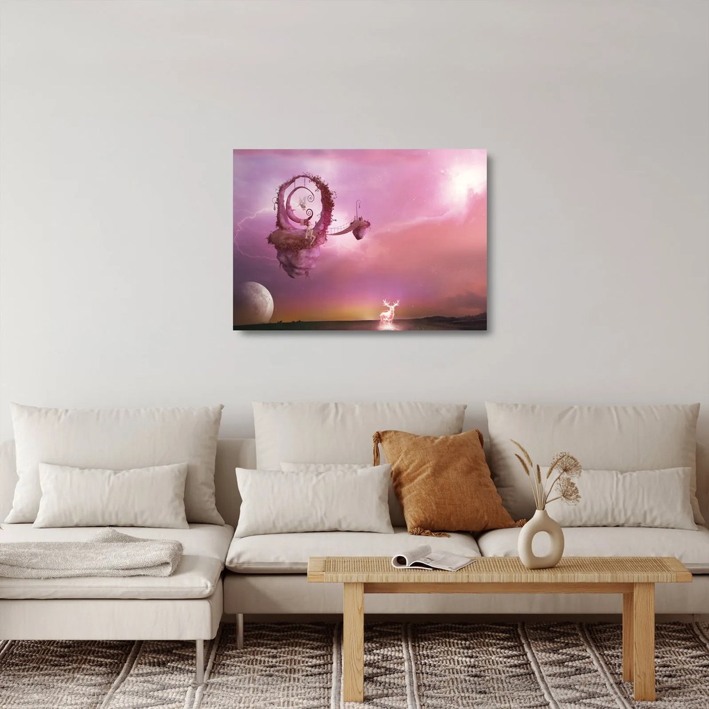 Sklenený obraz - Víla na plávajúcom ostrove (70x50 cm)