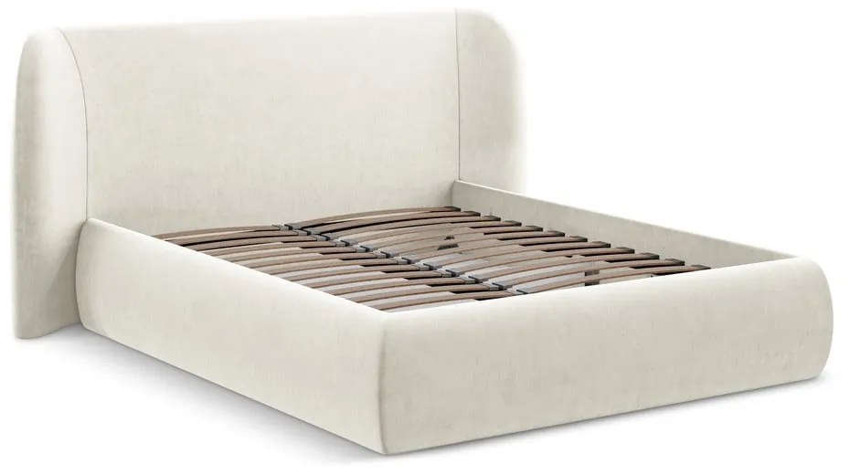 Krémovobiela čalúnená dvojlôžková posteľ s úložným priestorom s roštom 140x200 cm Hauke – Makamii