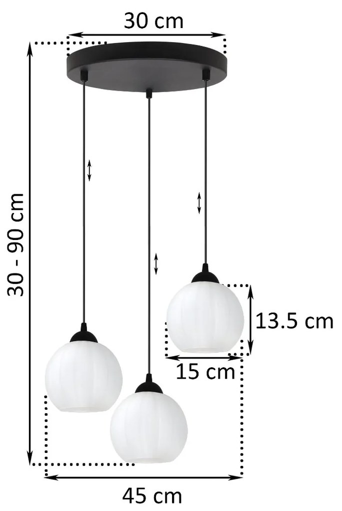 Závesné svietidlo Costa, 3x biele sklenené tienidlo, b, o