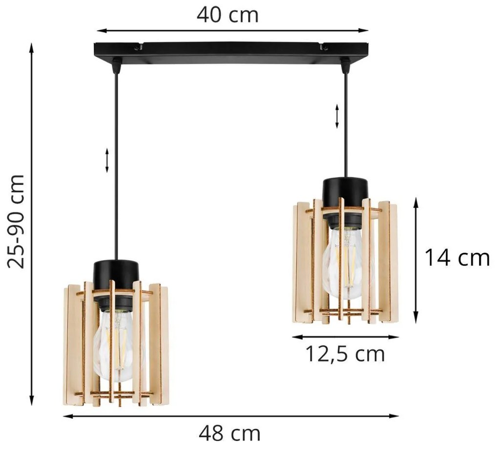 Závesné svietidlo Timber 7, 2x drevené tienidlo