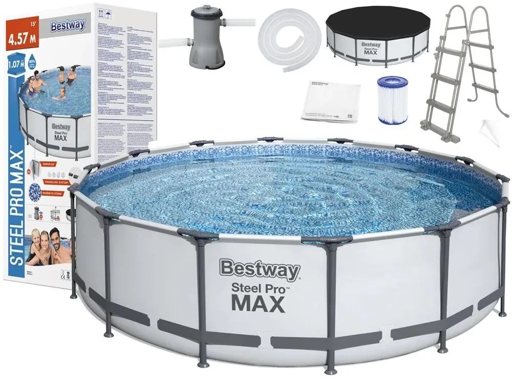 Bazén s konštrukciou 457 x 107 cm BESTWAY 56488 Steel Pro Max + kartušová filtrácia a schodíky