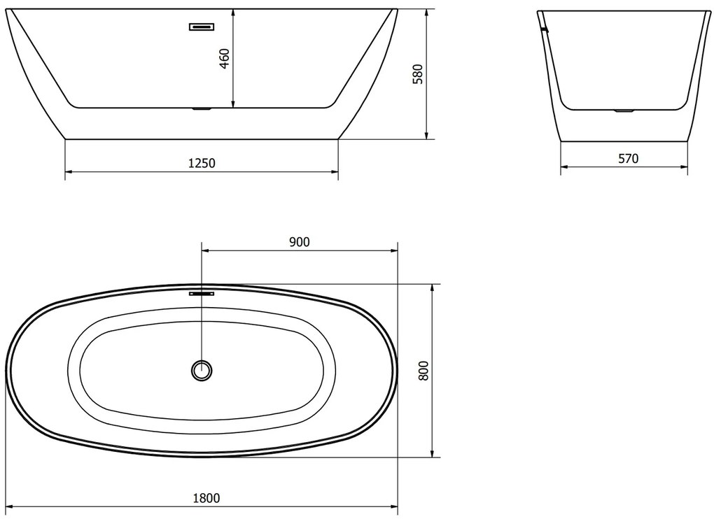 Mexen Eris, voľne stojaca vaňa 180 x 80 cm, biela, chrómový prepad, 53441808000-01