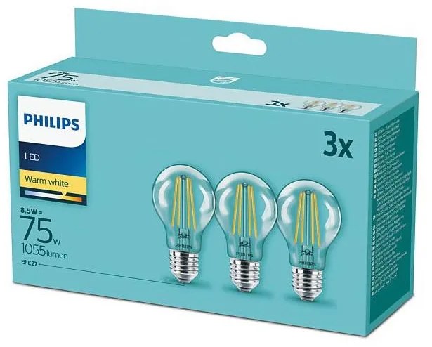 SADA 3x LED Žiarovka Philips E27/8,5W/230V 2700K
