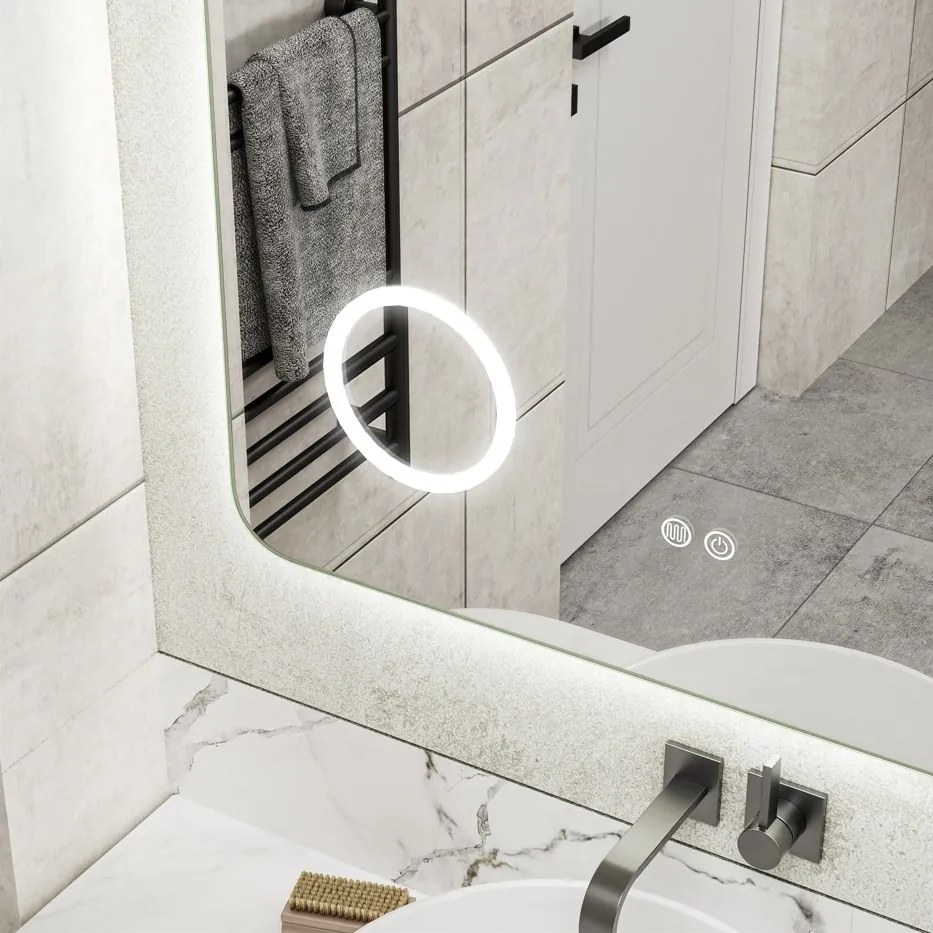 Erga Myra, LED zrkadlo 80x60 cm s kozmetickým zrkadlom 3x zväčšenie, 3146 lm, 3 farby svetla, zadné osvetlenie, ERG-V01-MYRA-8060-00