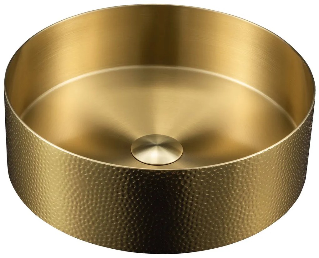 Sapho Sapho, AURUM nerezové umývadlo na dosku, priemer 38cm, vrátane odtoku, tepané, zlato mat, AU201-T