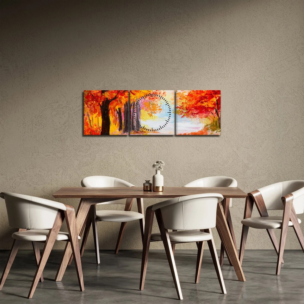 Obraz - Olejomaľba, farebná jeseň (s hodinami) (90x30 cm)
