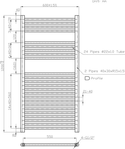 Novaservis - Kúpeľňový rebríkový radiátor 644W/230V 120x60 cm biely priamy